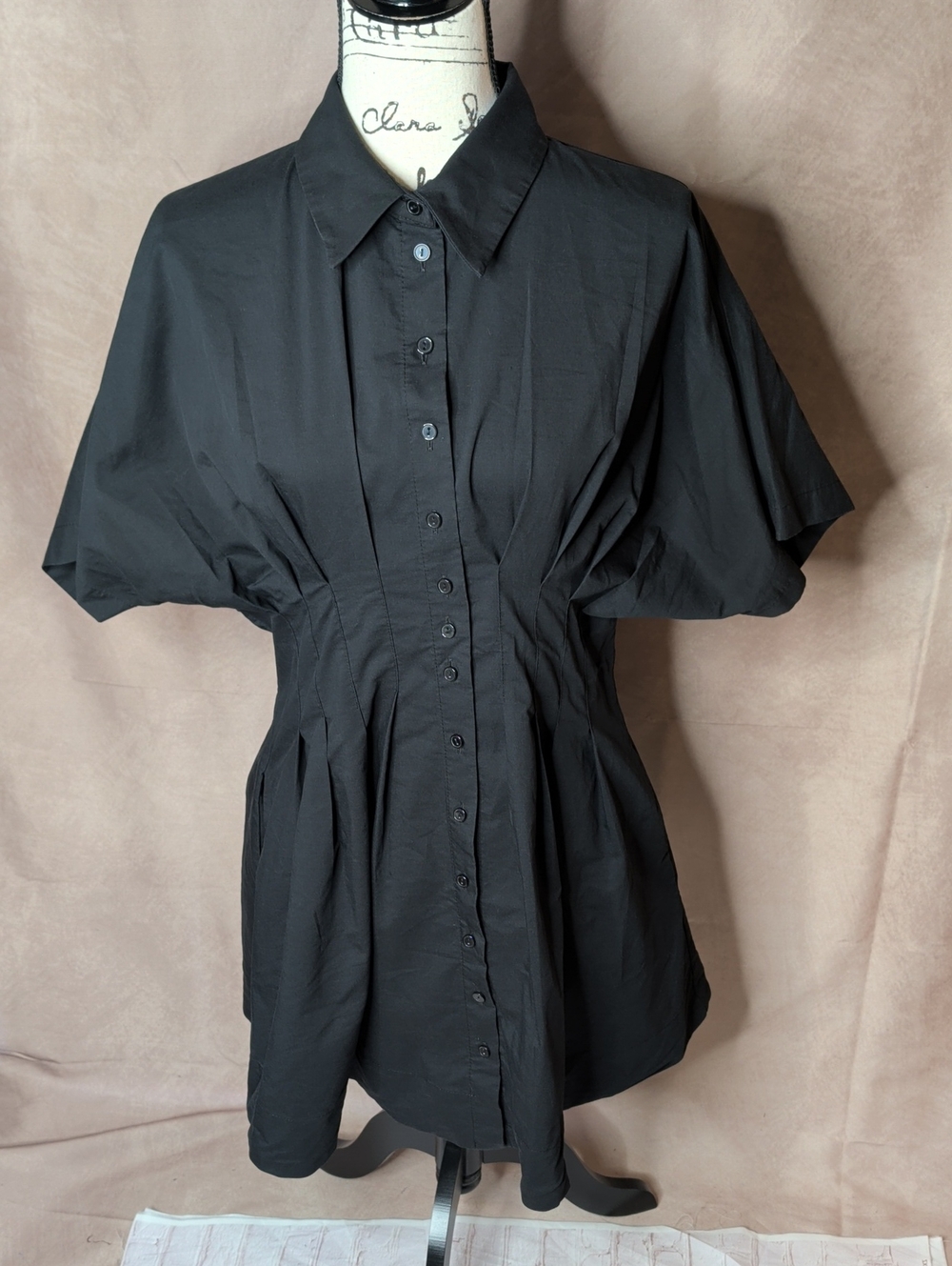 Anthropologie Exquise Tobie Mini Shirtdress Black Size Large